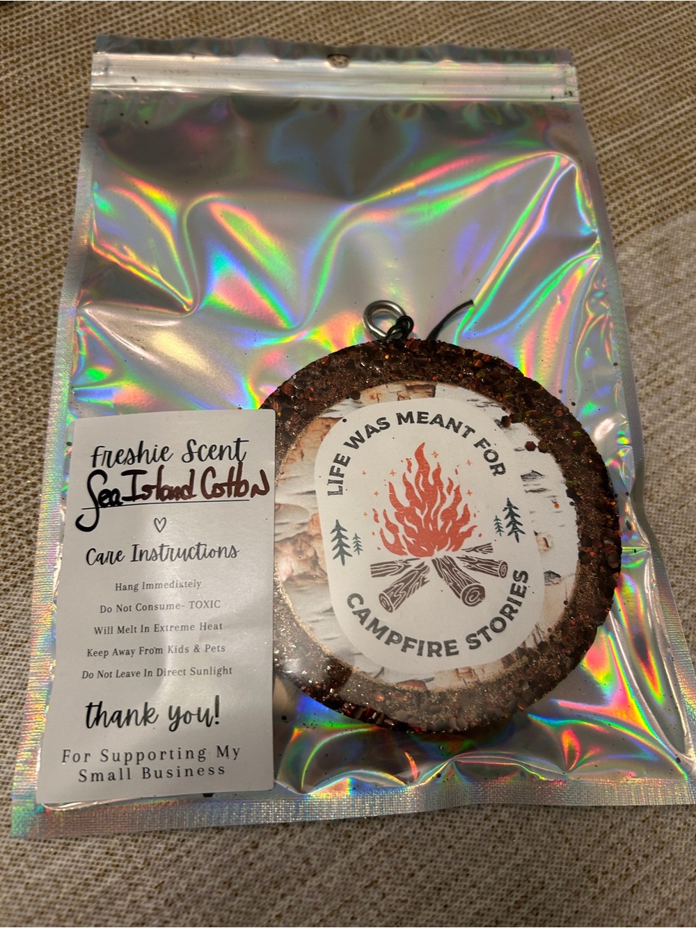 Campfire Stories Hanging Scent Ornament - Brown & White